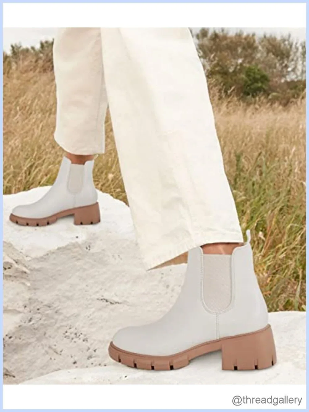 Lug Sole Platform Ankle Booties Chelsea Slip On Chunky Block Heel Leather